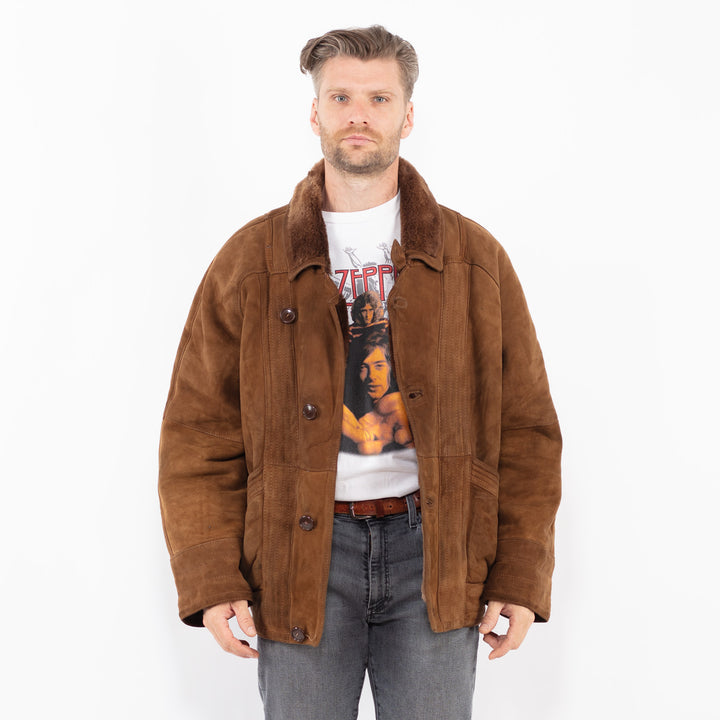 Vintage 80's Men Sheepskin Shearling Jacket in BrownZ2087