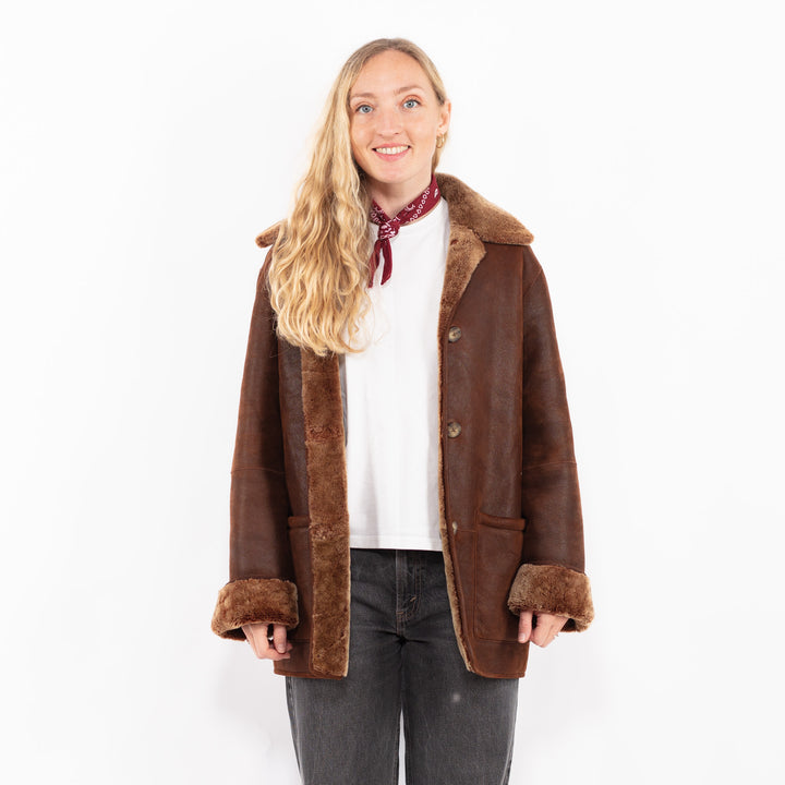 Vintage 90's Women Sheepskin Coat in BrownA0642