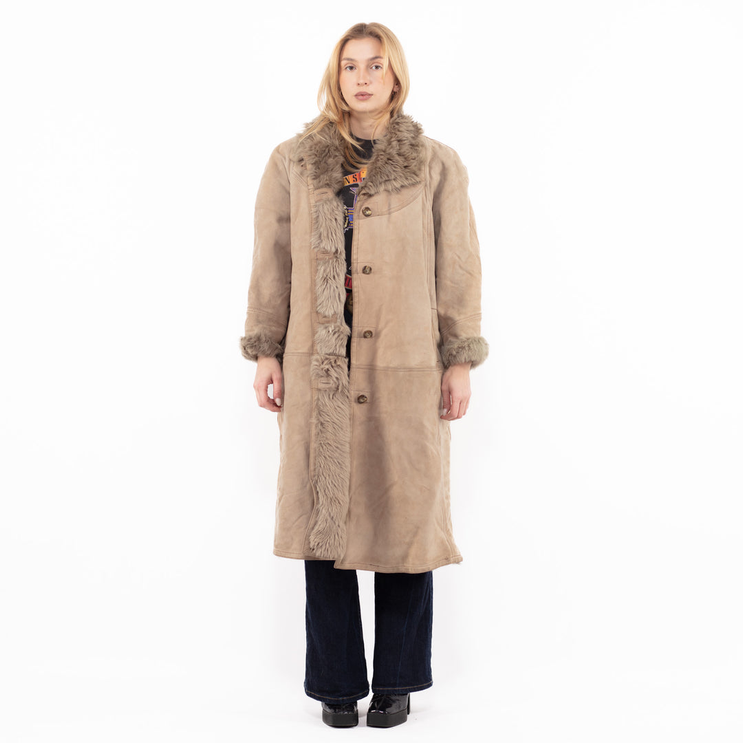 Vintage 80's Women Sheepskin Shearling Coat in BeigeA1127