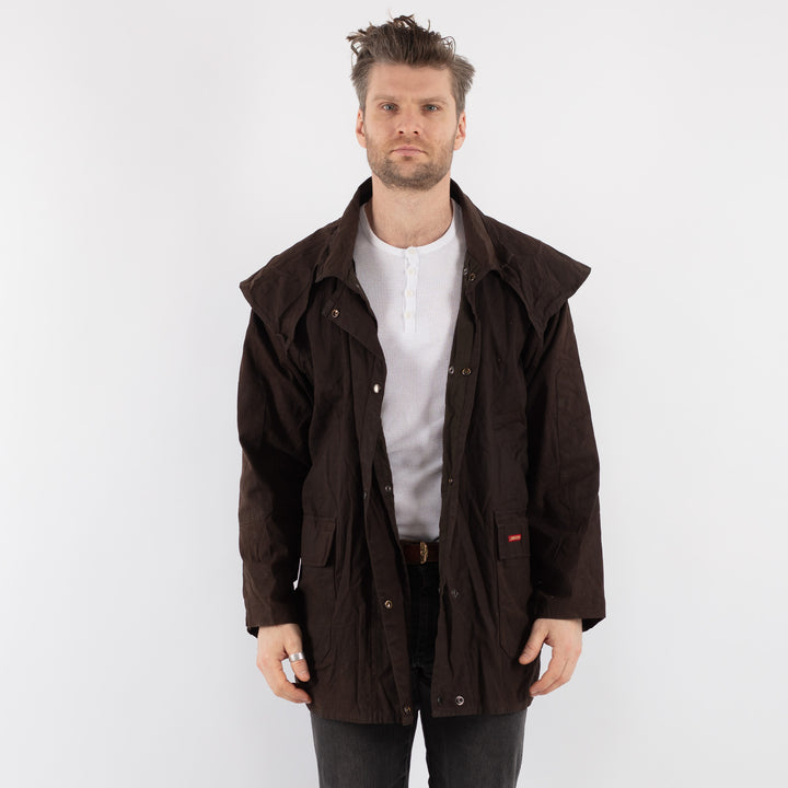 Vintage 90's Men Waxed Cotton Jacket in Brown - NorthernGrip