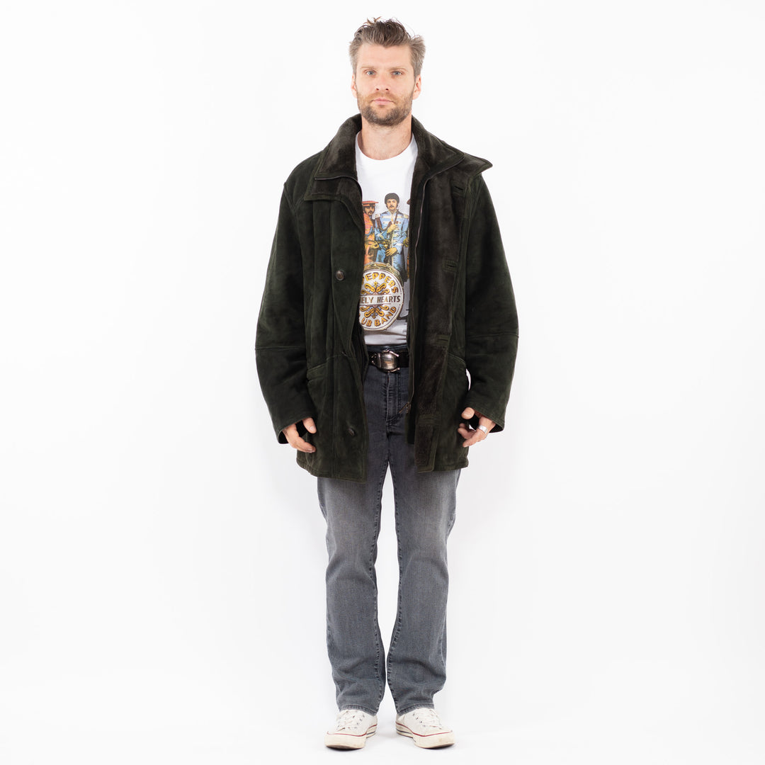 Vintage 90's Men Sheepskin Coat in GreenZ1963