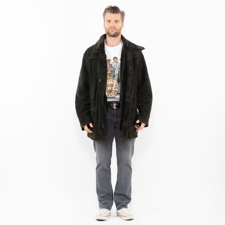 Vintage 90's Men Sheepskin Coat in GreenZ1963
