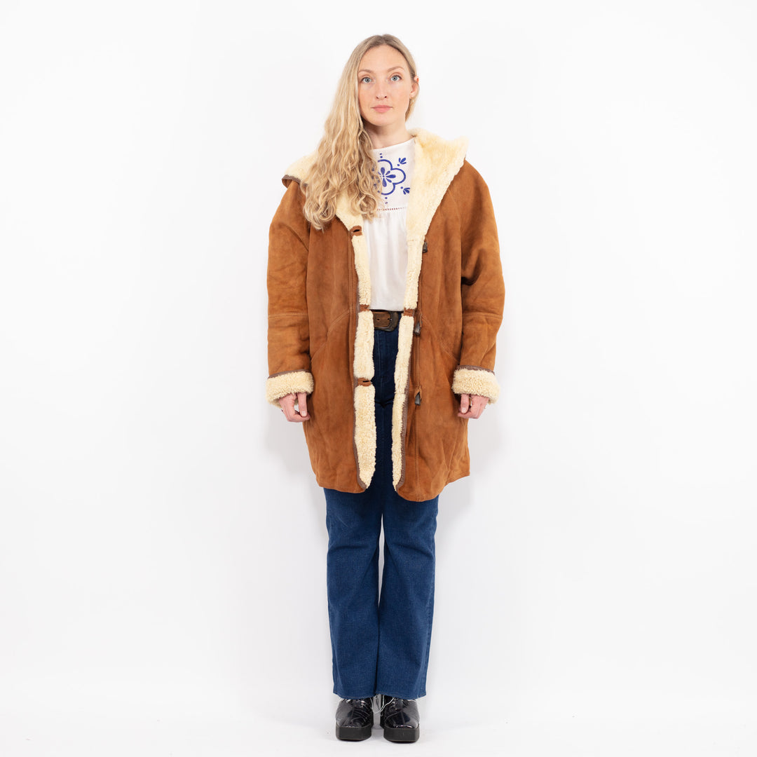 Vintage 90's Women Sheepskin Shearling Coat in BrownA1028