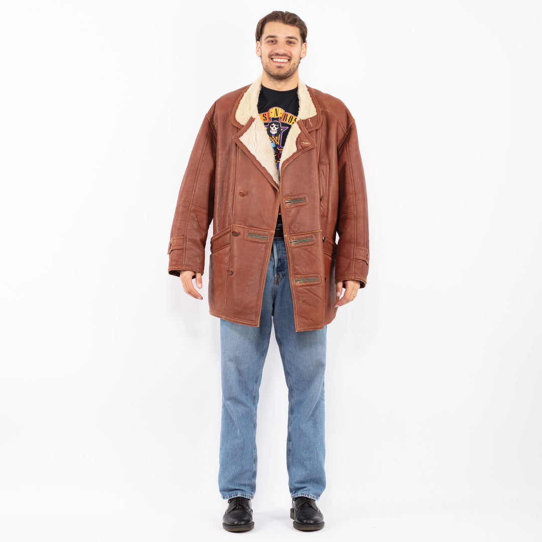 Vintage 80's Men Sheepskin Coat in Brown
