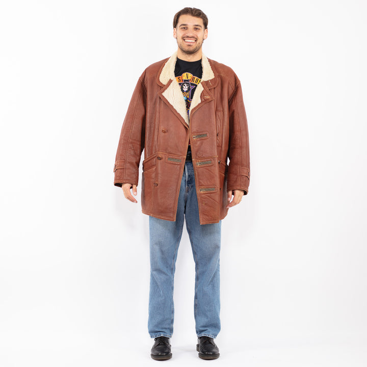Vintage 80's Men Sheepskin Coat in Brown