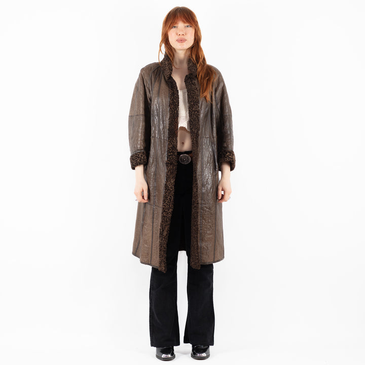Vintage 80's Women Sheepskin Coat in BrownV9795