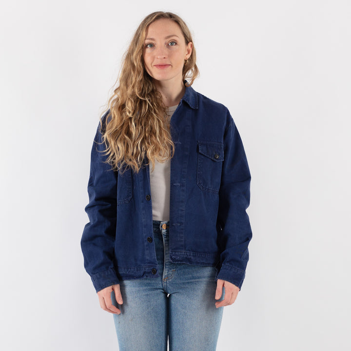 Vintage 80's Women Italian Work Jacket in Blue
