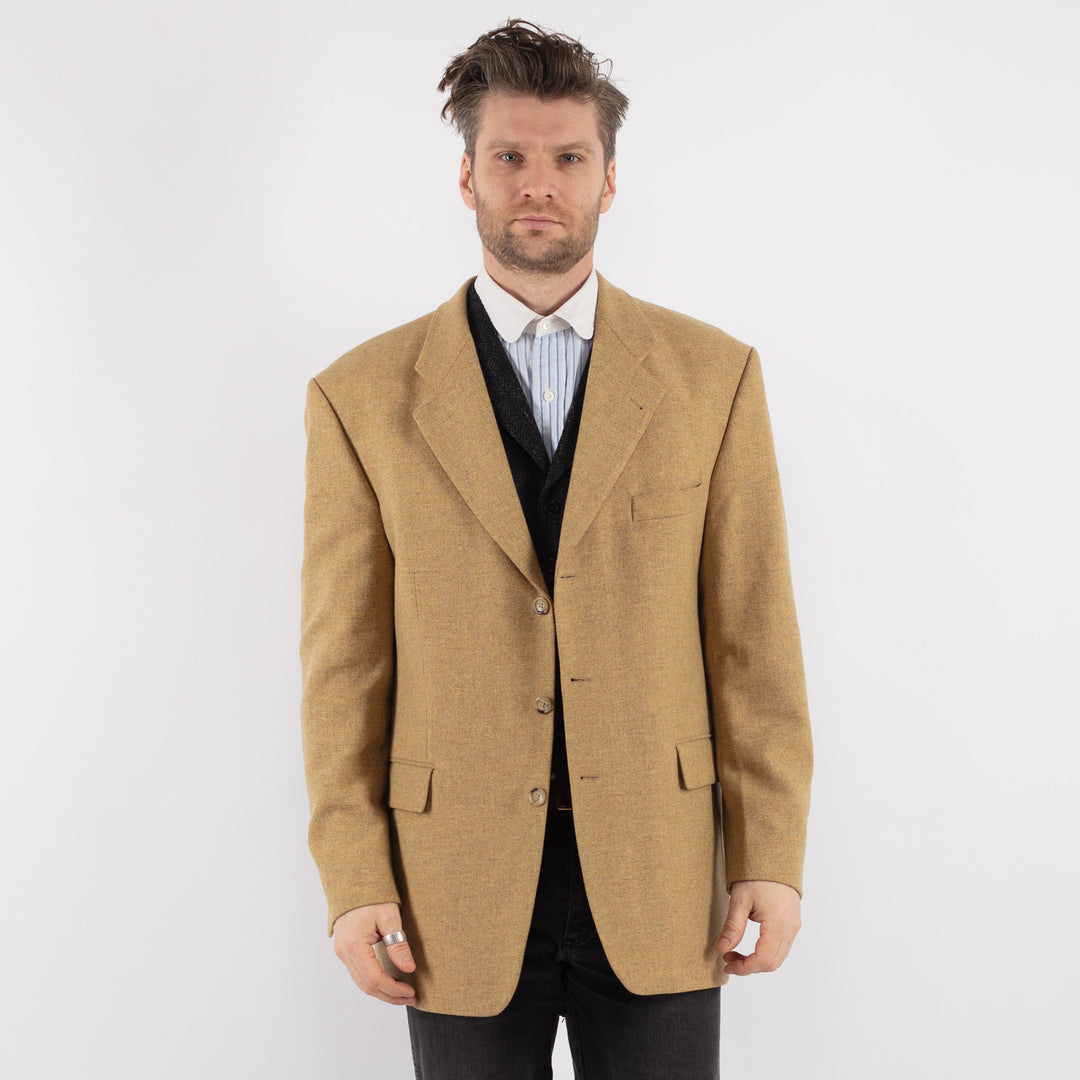 Vintage 80's Men Wool Blazer Jacket in Beige