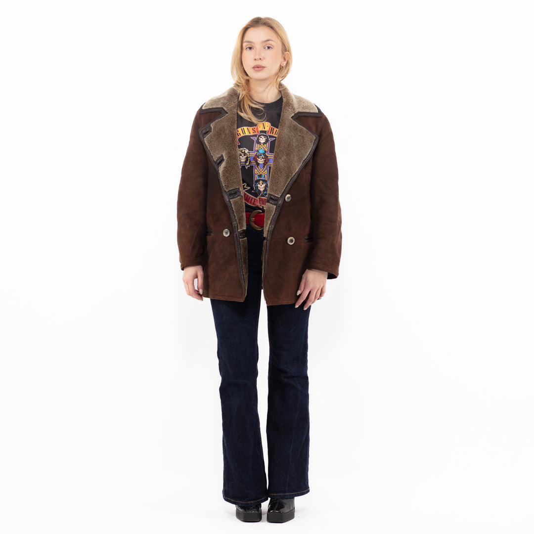 Vintage 90's Women Sheepskin Coat in BrownA1128