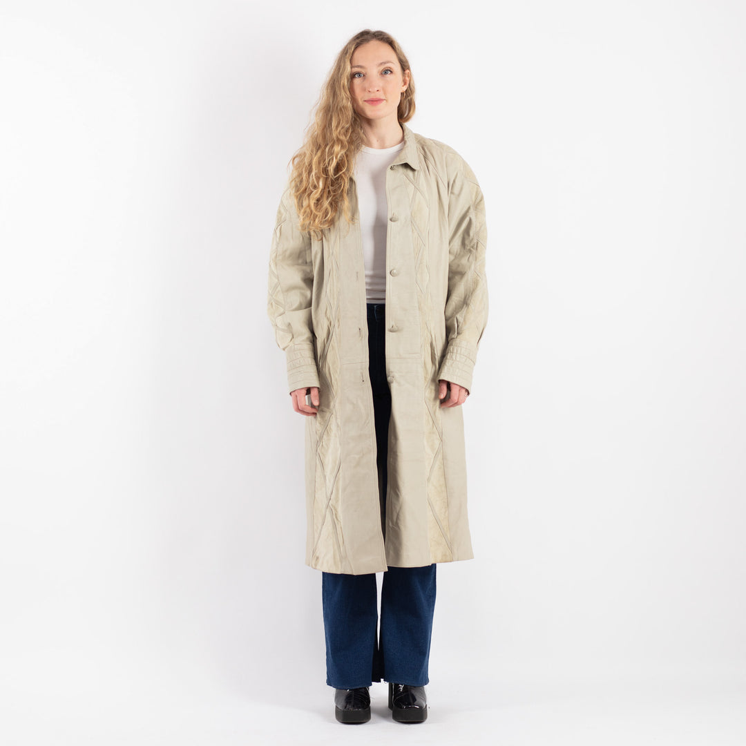 Vintage 90's Women Leather Coat in BeigeV9161