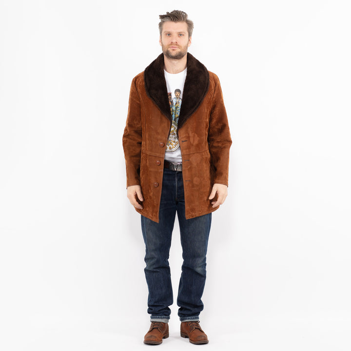 Vintage 90's Men Faux Sheepskin Coat in BrownZ2695