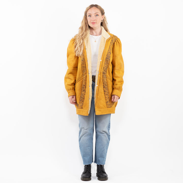 Vintage 70's Women Sheepskin Coat in YellowA0298