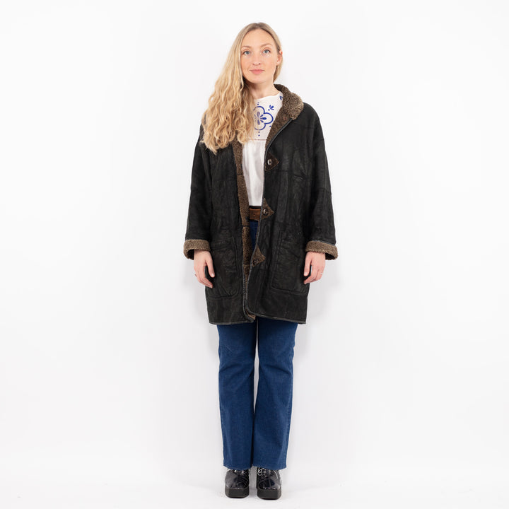 Vintage 90's Women Sheepskin Coat in BlackA1029