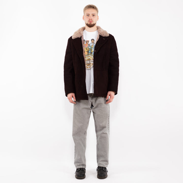 Vintage 70's Men Sheepskin Shearling Jacket in Brown