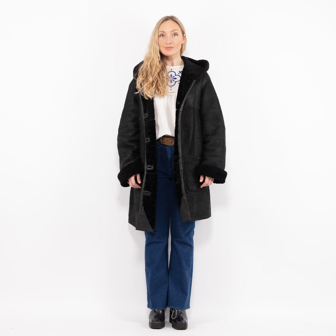 Vintage 90's Women Sheepskin Coat in BlackA1030