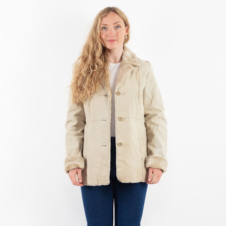 Vintage 00's Women Suede Sherpa Coat in BeigeV9900