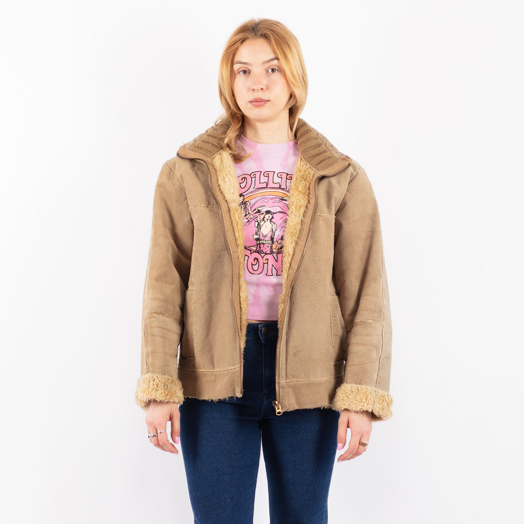 Vintage 90's Women Suede Sherpa Jacket in BeigeV9568