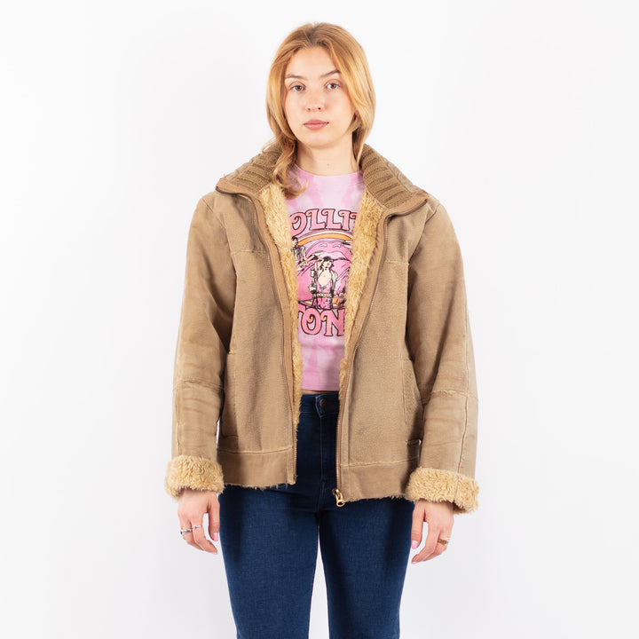 Vintage 90's Women Suede Sherpa Jacket in BeigeV9568