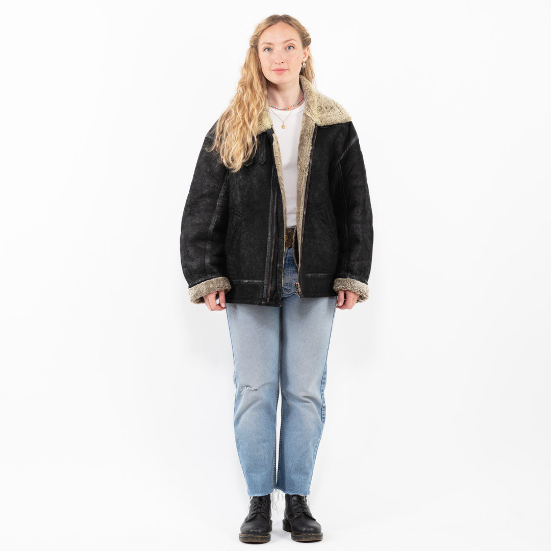 Vintage 90's Women Sheepskin in BlackA0299