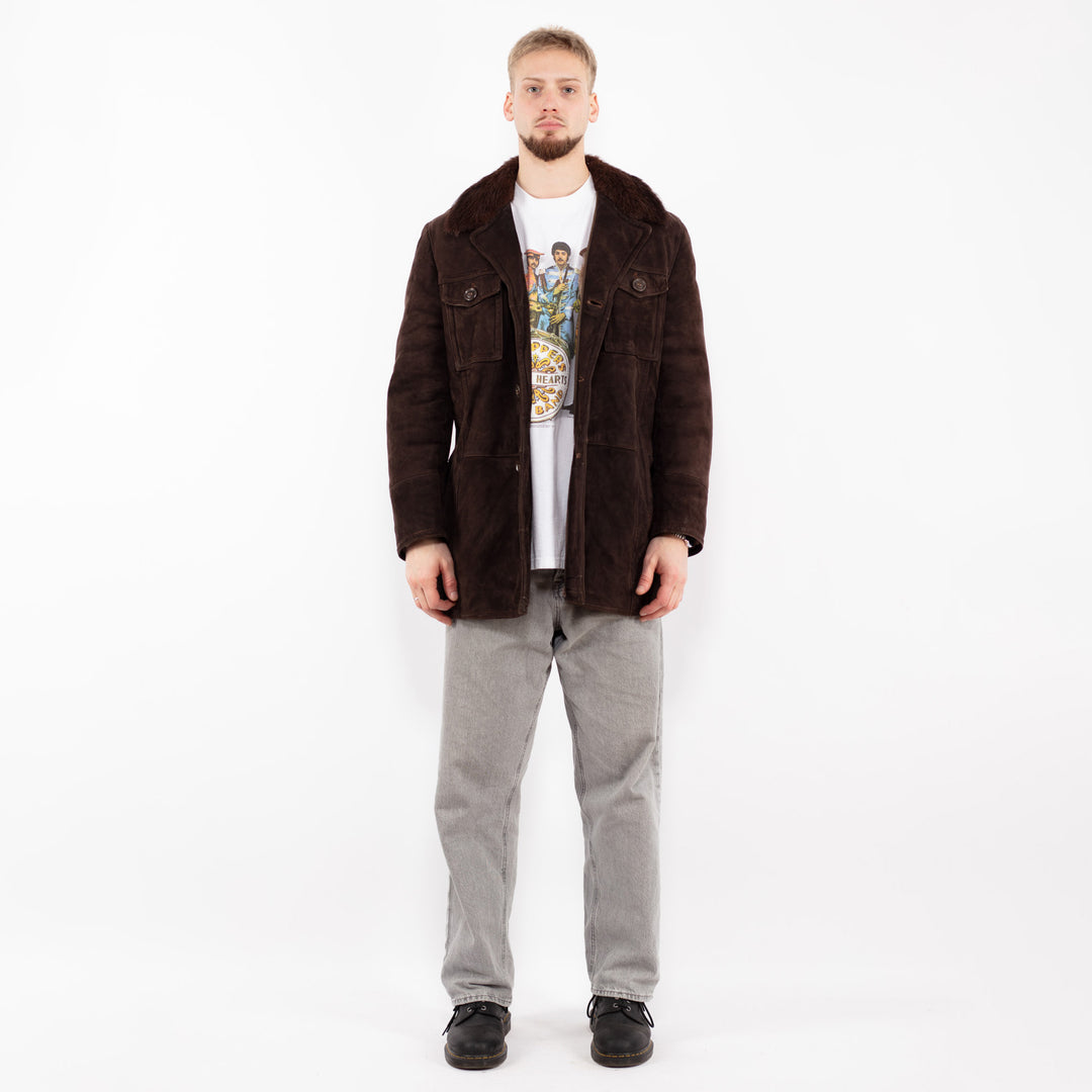 Vintage 70's Men Sheepskin Coat in Brown