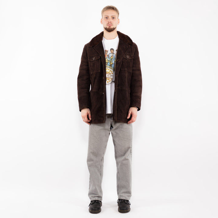 Vintage 70's Men Sheepskin Coat in Brown