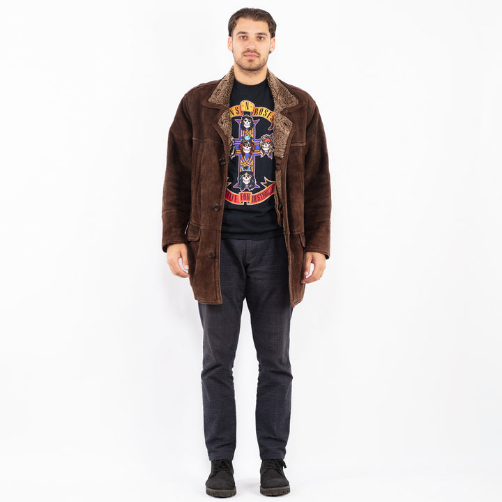 Vintage 90's Men Sheepskin Shearling Coat in BrownZ2406