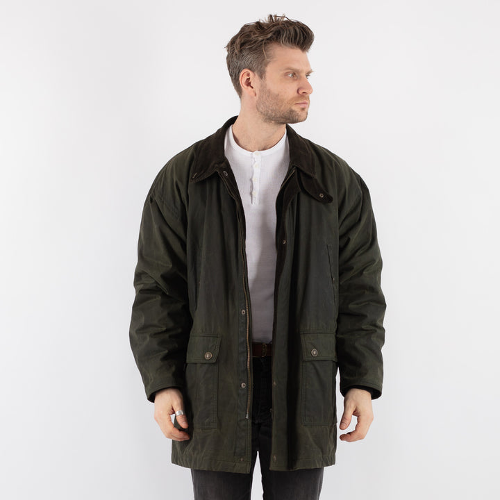 Vintage 70's Men Waxed Canvas Coat in Green - NorthernGrip