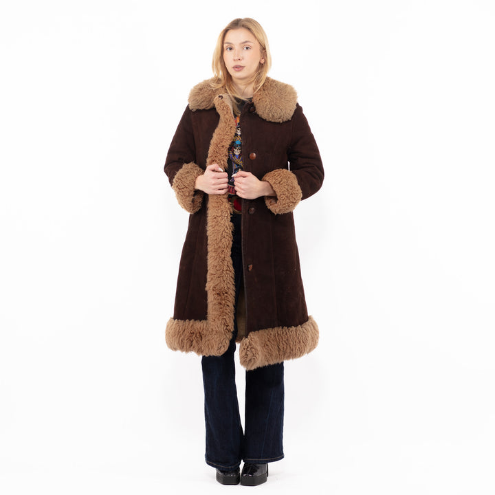 Vintage 70's Women Sheepskin Coat in Brown