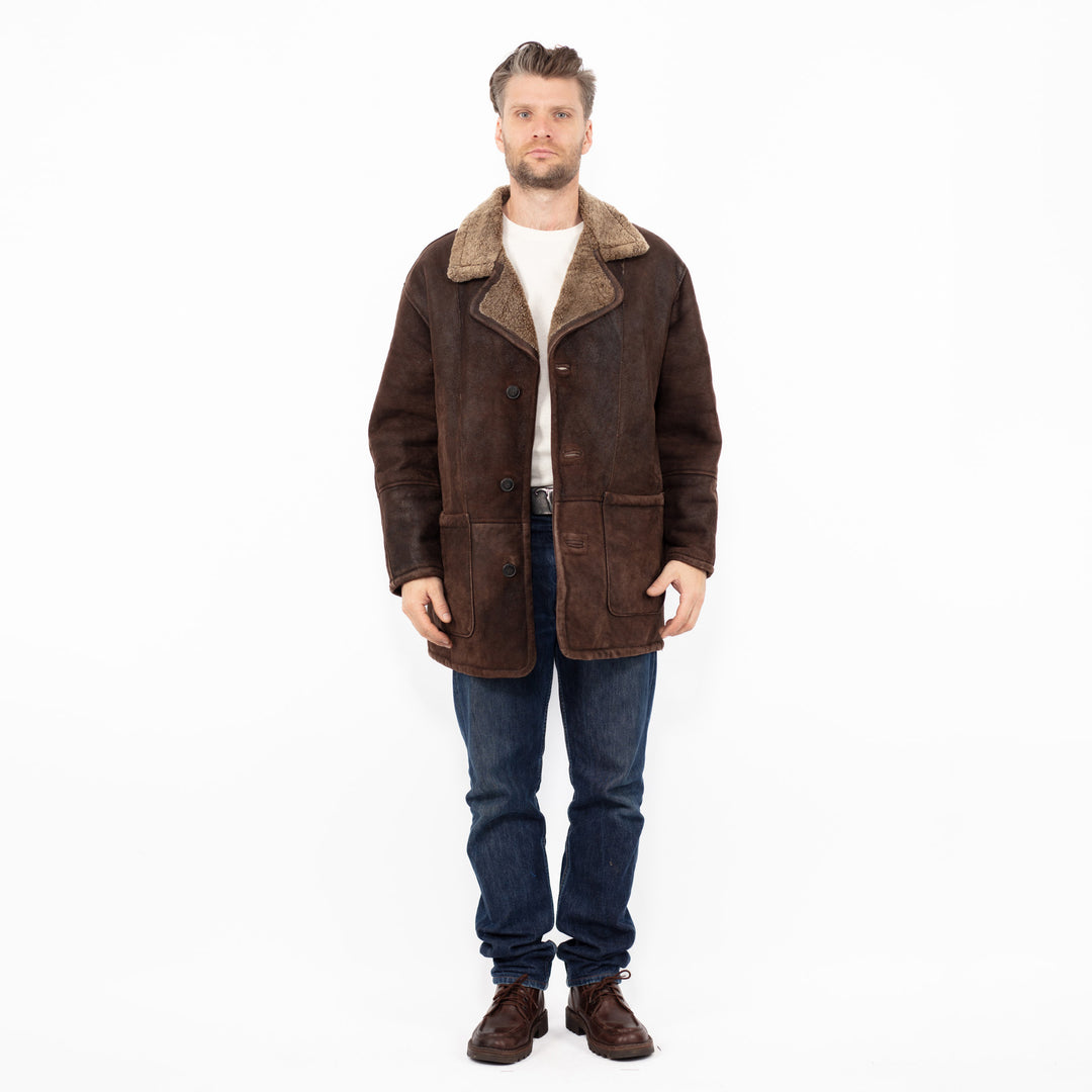 Vintage 90's Men Sheepskin Coat in Brown