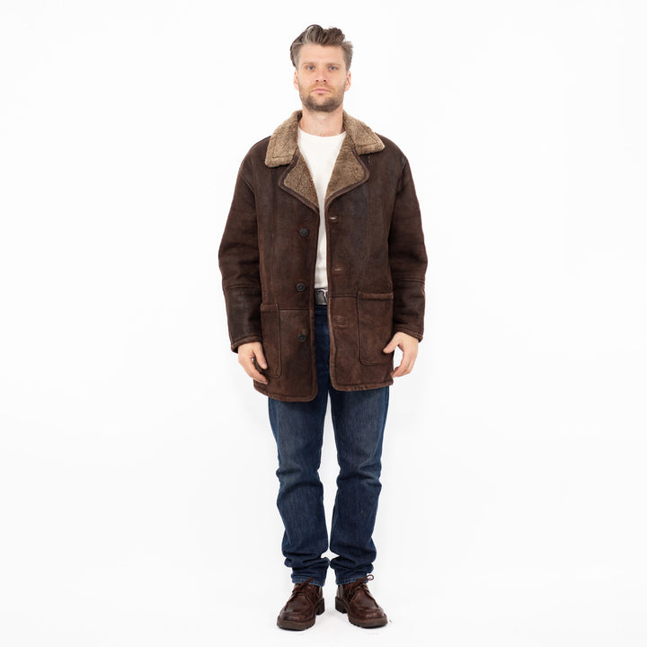 Vintage 90's Men Sheepskin Coat in Brown