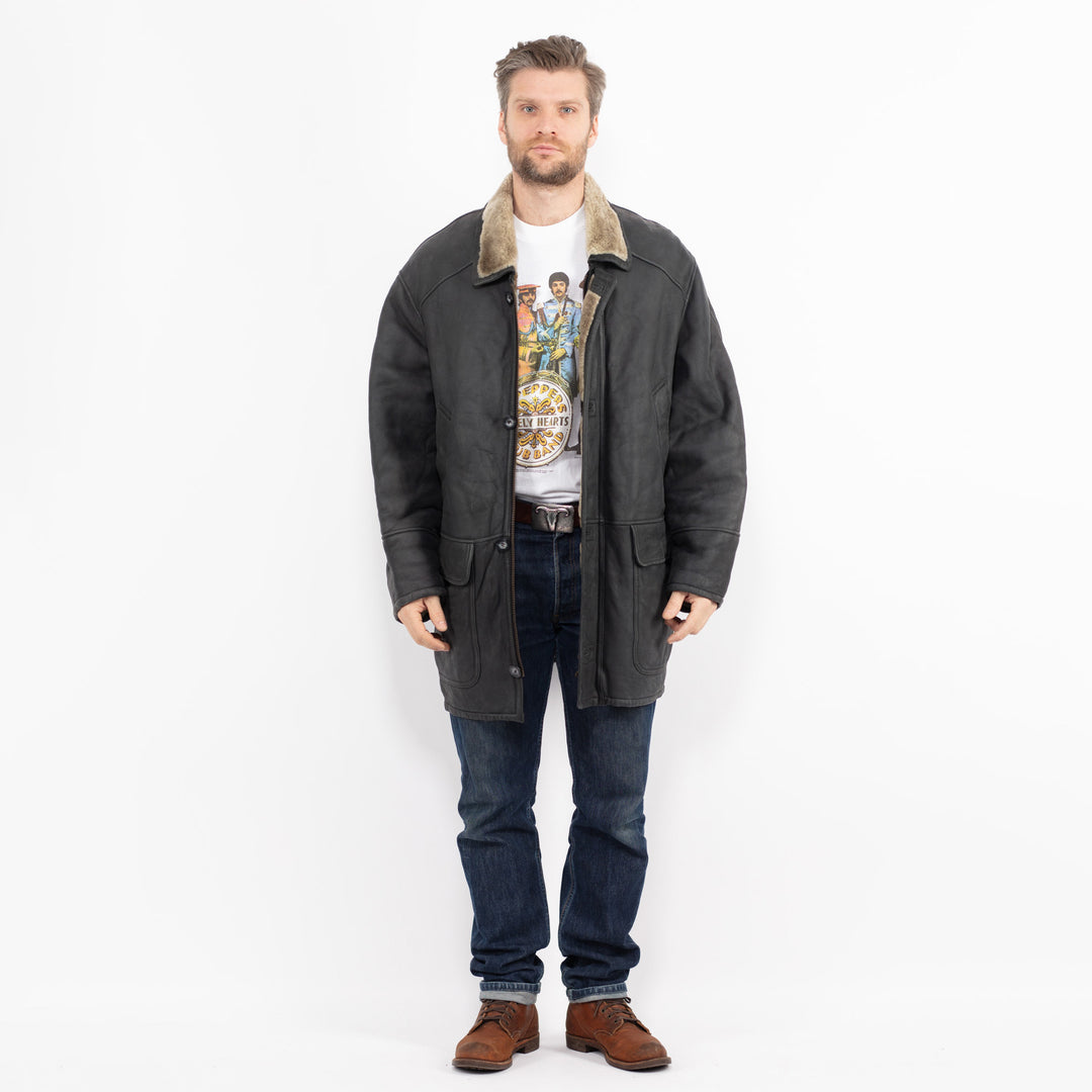 Vintage 90's Men Sheepskin Coat in GrayZ2697