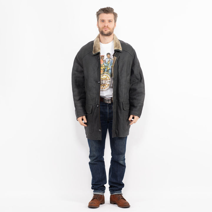 Vintage 90's Men Sheepskin Coat in GrayZ2697