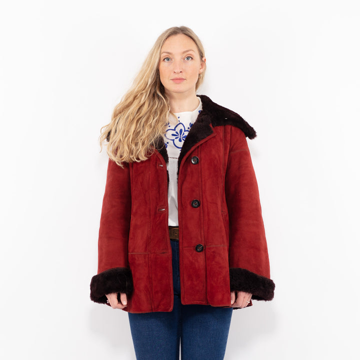 Vintage 00's Women Sheepskin Coat in RedA1031