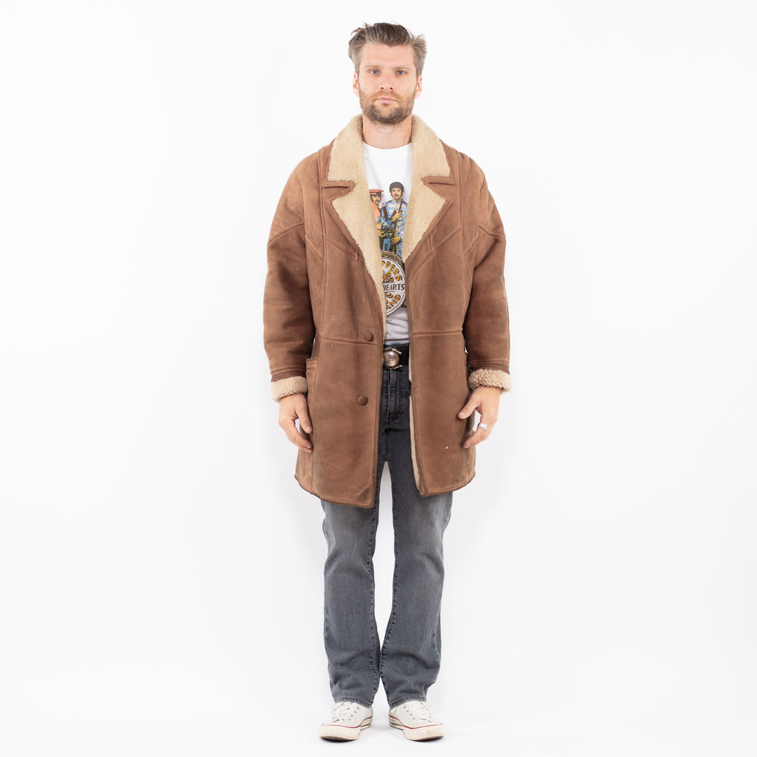 Vintage 70's Men Sheepskin Coat in BrownZ1966