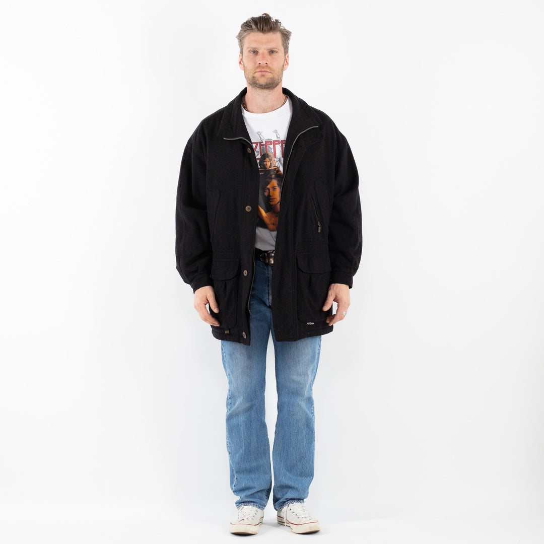 Vintage 80's Men Wool Blend Coat in BlackZ1772