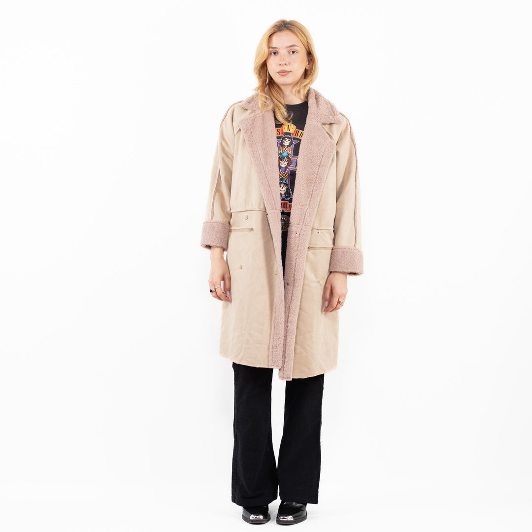 Vintage 00's Women Faux Sheepskin Coat in BeigeA0195