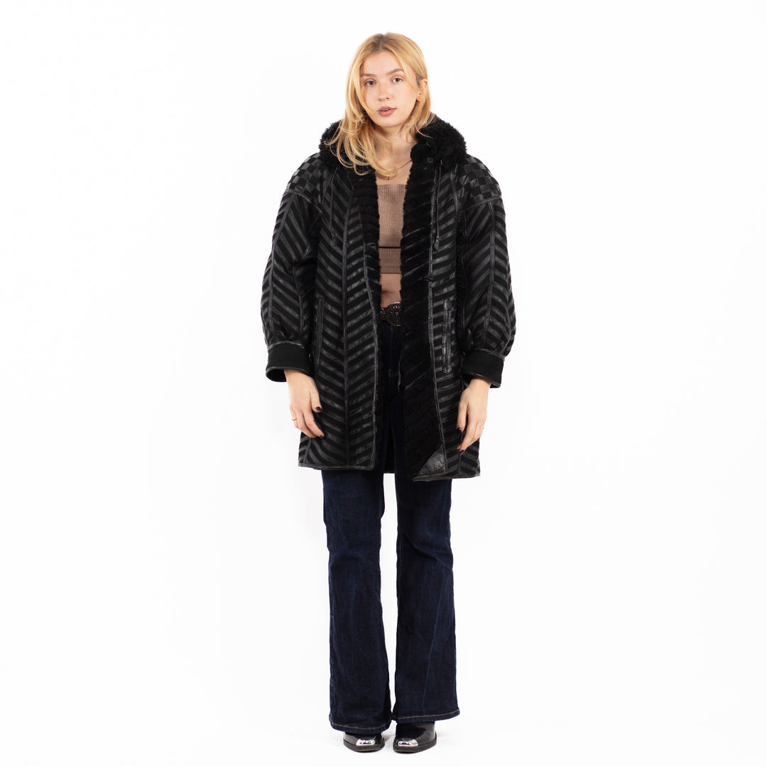 Vintage 90's Penny Lane Sheepskin Coat in Black