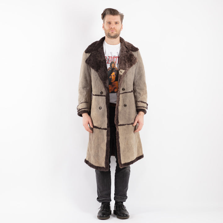 Vintage 70's Men Sheepskin Coat in GrayZ445
