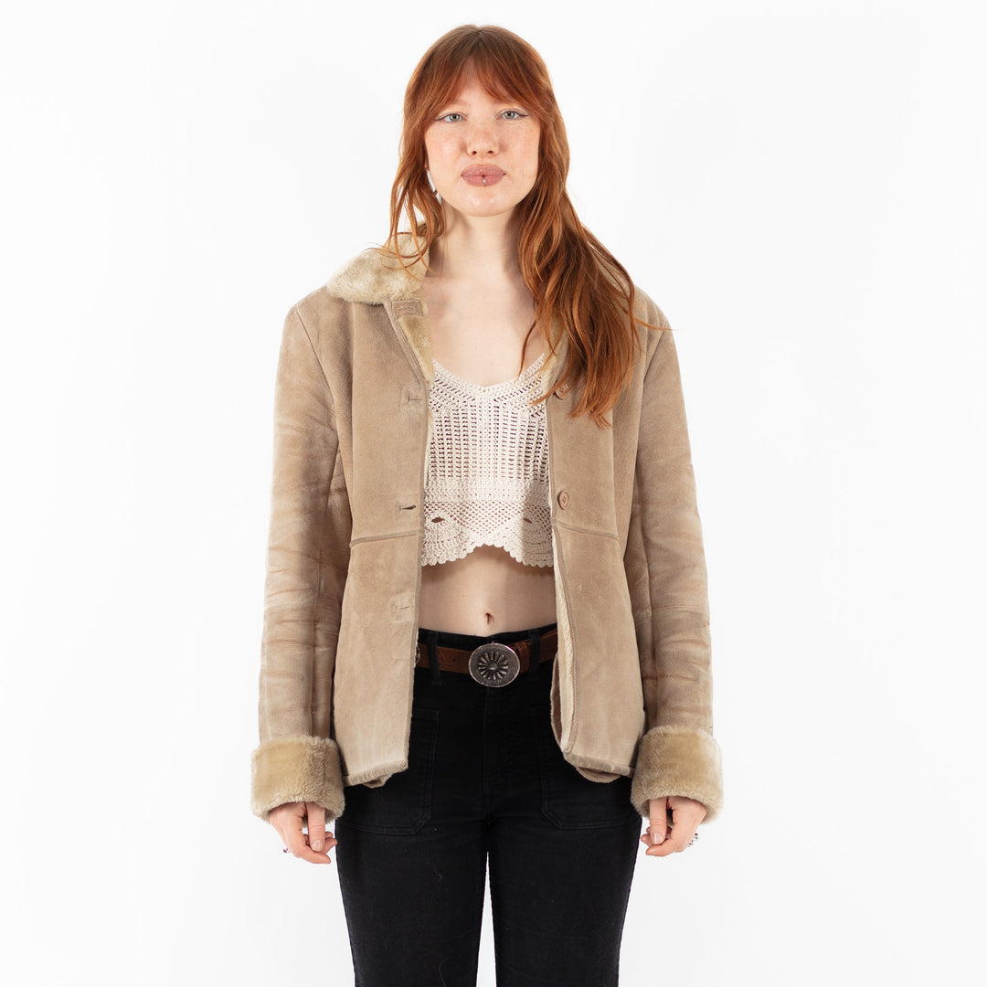 Vintage 90's Women Suede Sherpa Jacket in BeigeV9798