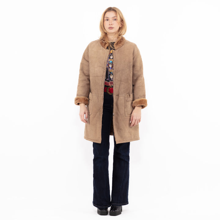 Vintage 80's Women Sheepskin Coat in Beige