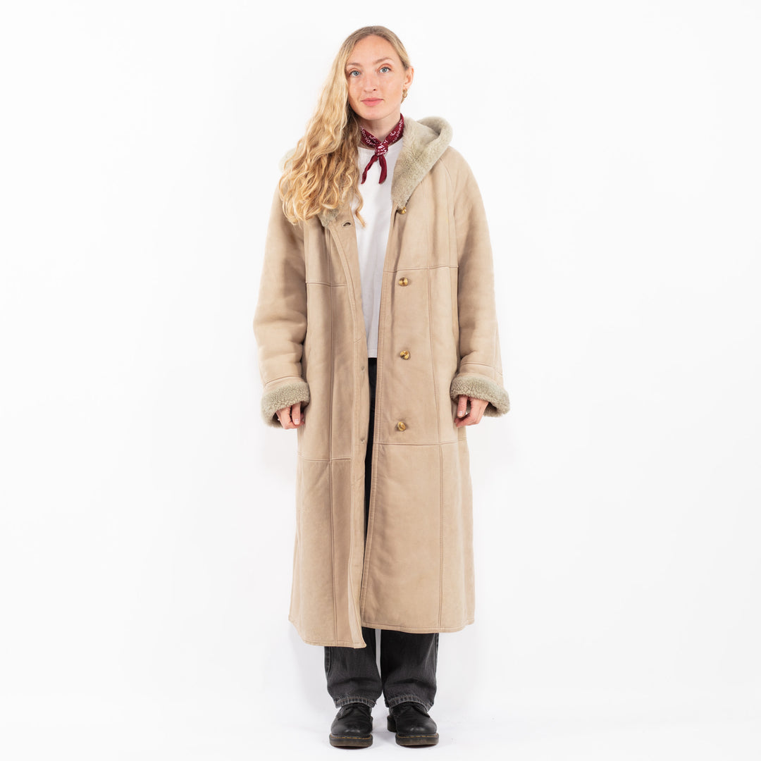 Vintage 80's Women Sheepskin Coat in BeigeA0646