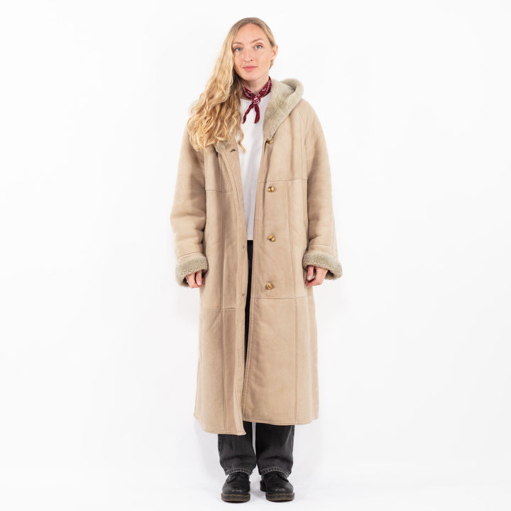 Vintage 80's Women Sheepskin Coat in BeigeA0646