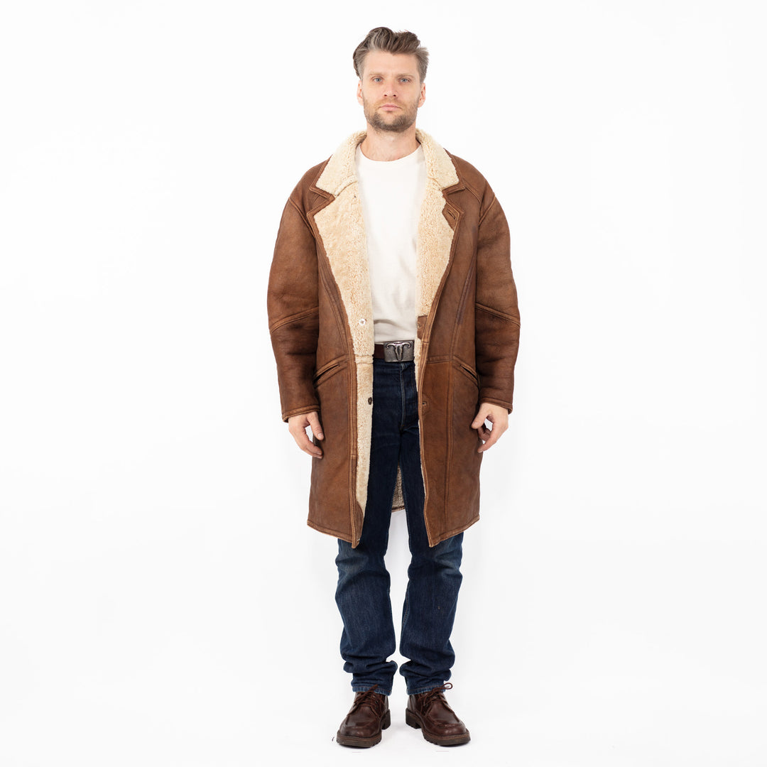 Vintage 80's Men Sheepskin Coat in BrownZ2570