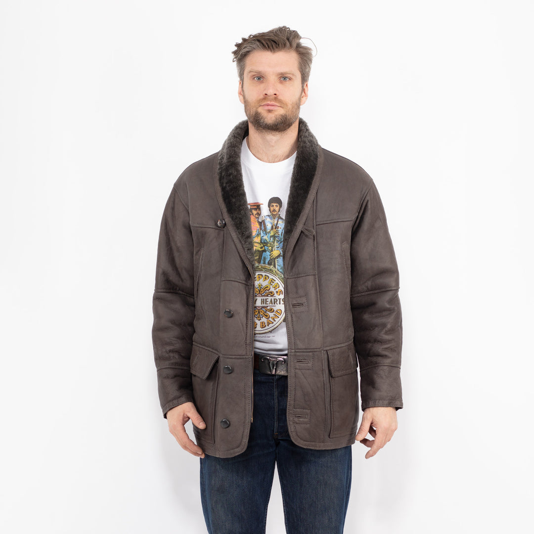 Vintage 90's Men Sheepskin Coat in GrayZ2698