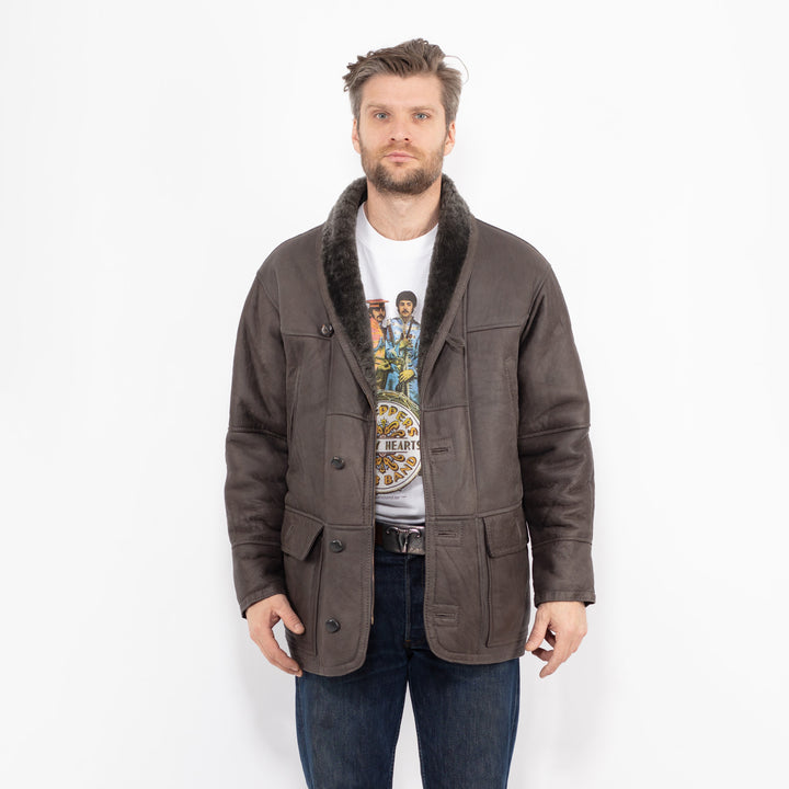 Vintage 90's Men Sheepskin Coat in GrayZ2698