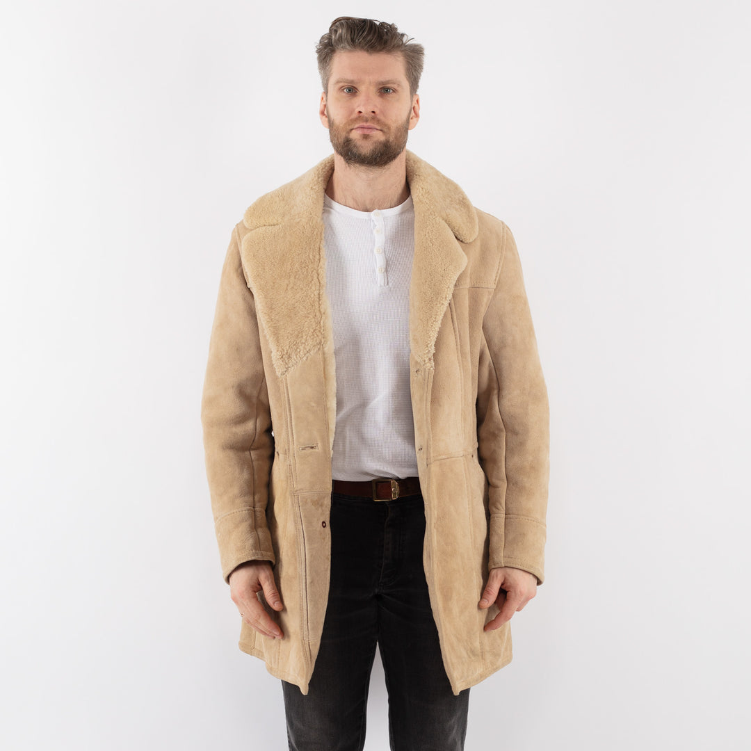 Vintage 70's Men Sheepskin Coat in BeigeZ996