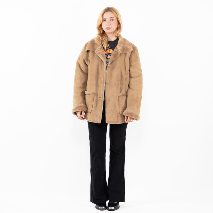 Vintage 00's Women Faux Sheepskin Jacket in BeigeA0196