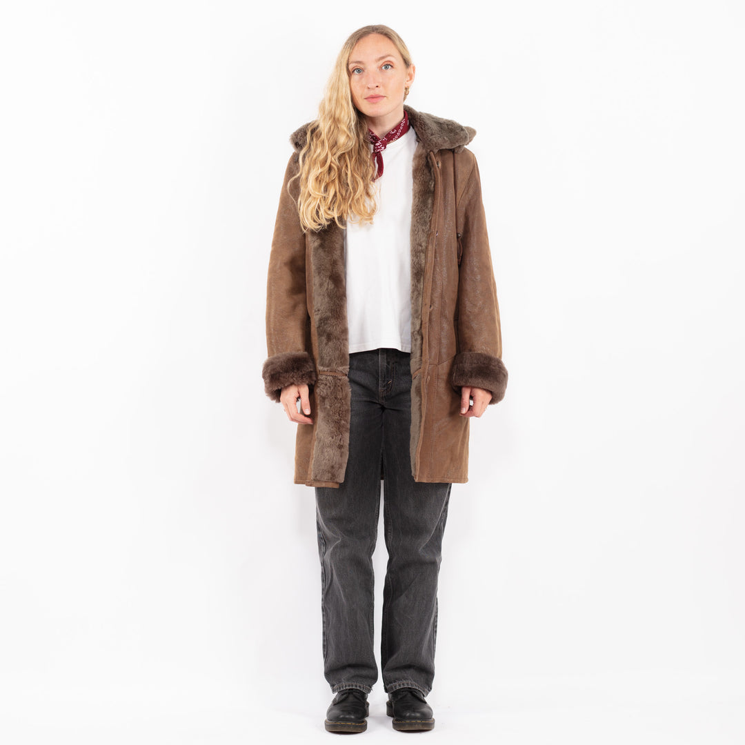 Vintage 90's Women Sheepskin Coat in BrownA0647