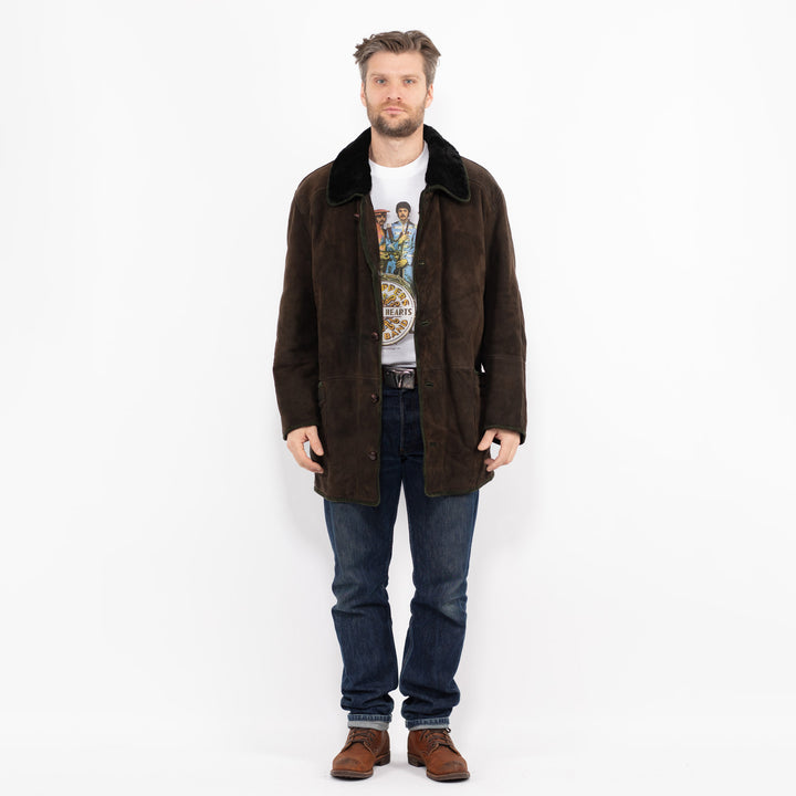 Vintage 90's Men Sheepskin Coat in BrownZ2699