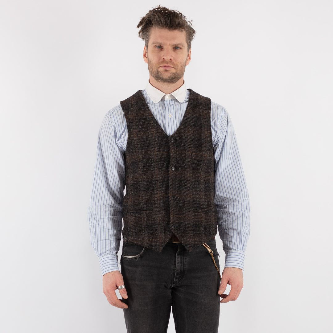 Vintage 00's Men Harris Tweed Vest in Brown